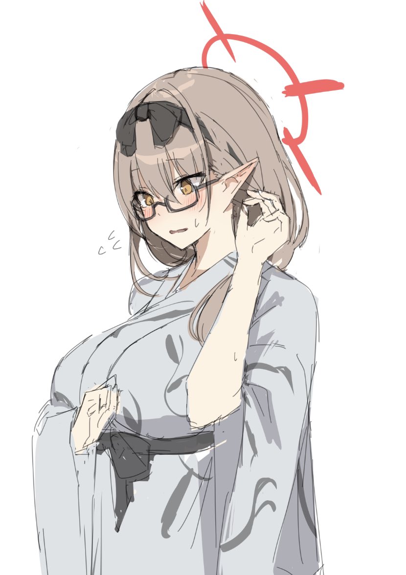 1girl, black-framed_eyewear, blue_archive, blush, brown_eyes, chinatsu_(blue_archive), chinatsu_(hot_spring)_(blue_archive), glasses