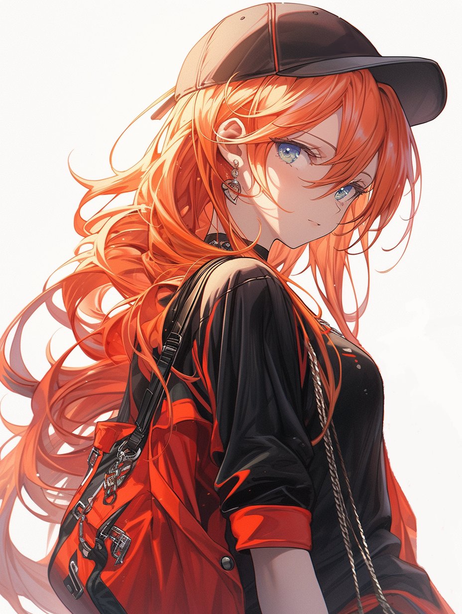 1girl, ai-generated, baseball_cap, black_shirt, breasts, closed_mouth, commentary_request, curly_hair