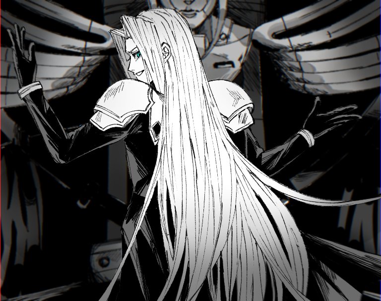 1boy, armor, black_coat, black_gloves, coat, facing_away, final_fantasy, final_fantasy_vii