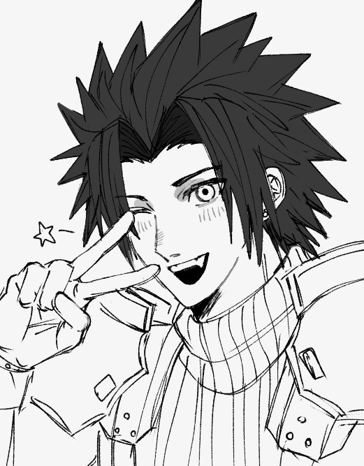 1boy, armor, black_hair, crisis_core_final_fantasy_vii, ear_piercing, earrings, fang, final_fantasy