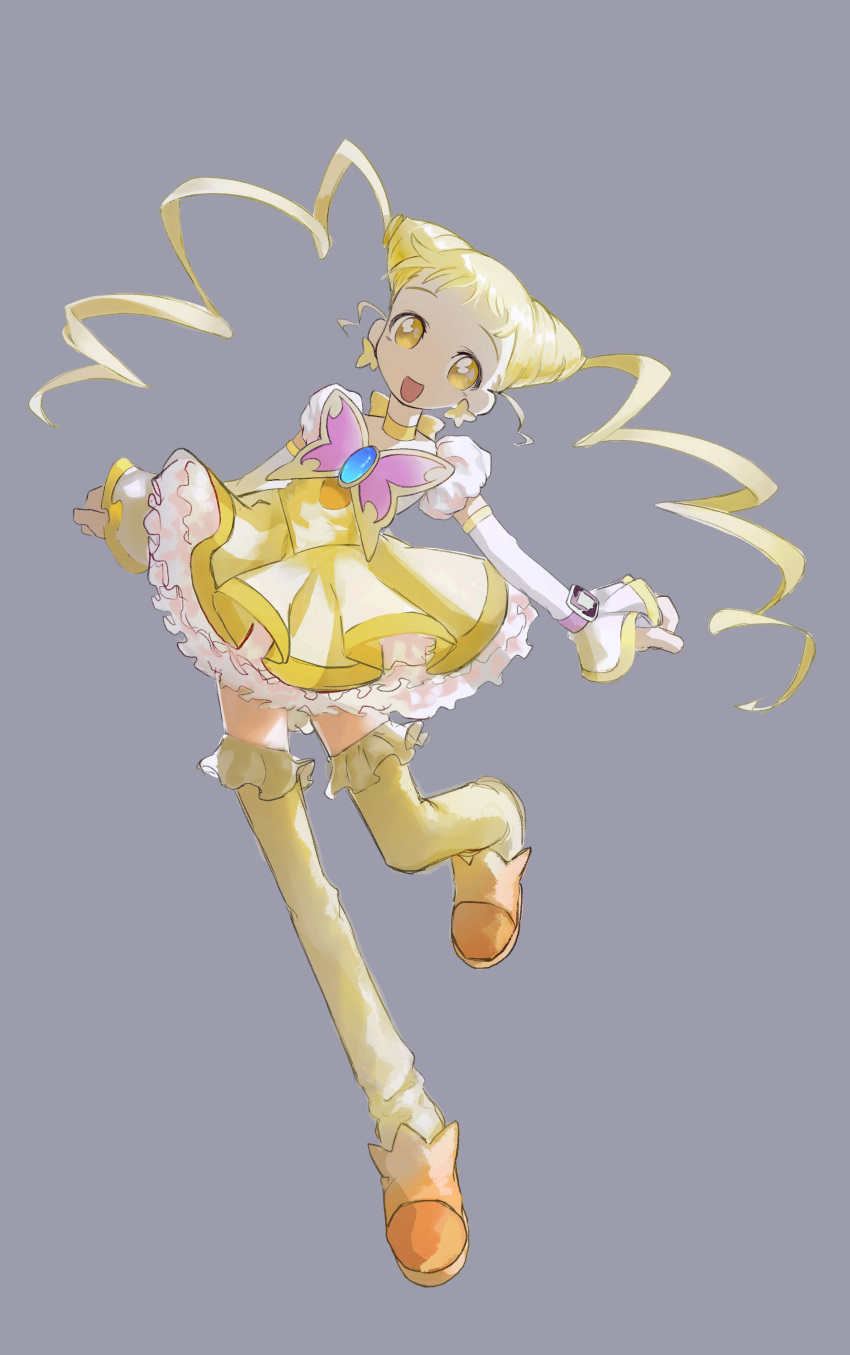 1girl, :d, absurdres, blonde_hair, brooch, butterfly_brooch, collar, cure_lemonade