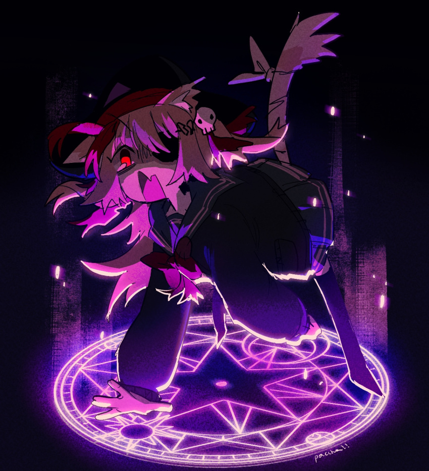 1girl, animal_ears, black_cardigan, black_sailor_collar, black_thighhighs, bow, bowtie, broken_heart_hair_ornament