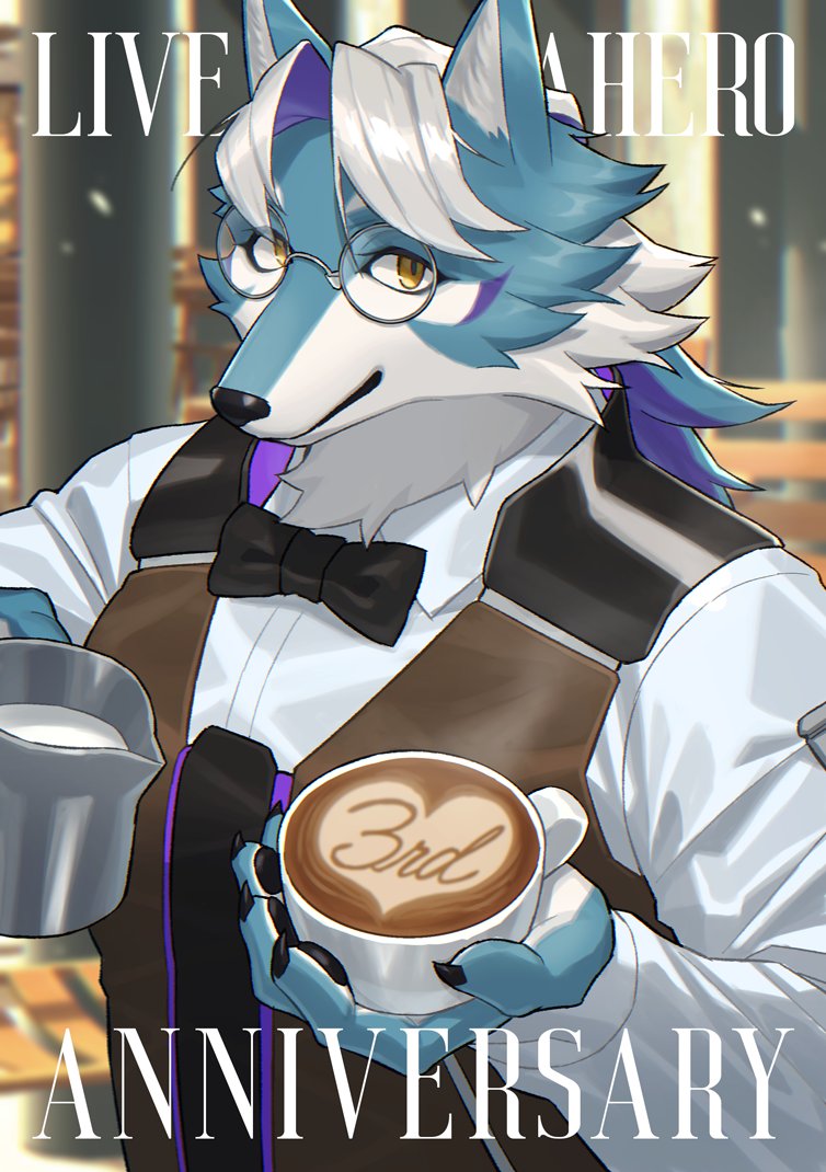 1boy, animal_ears, anniversary, barista, black_bow, black_bowtie, bow, bowtie
