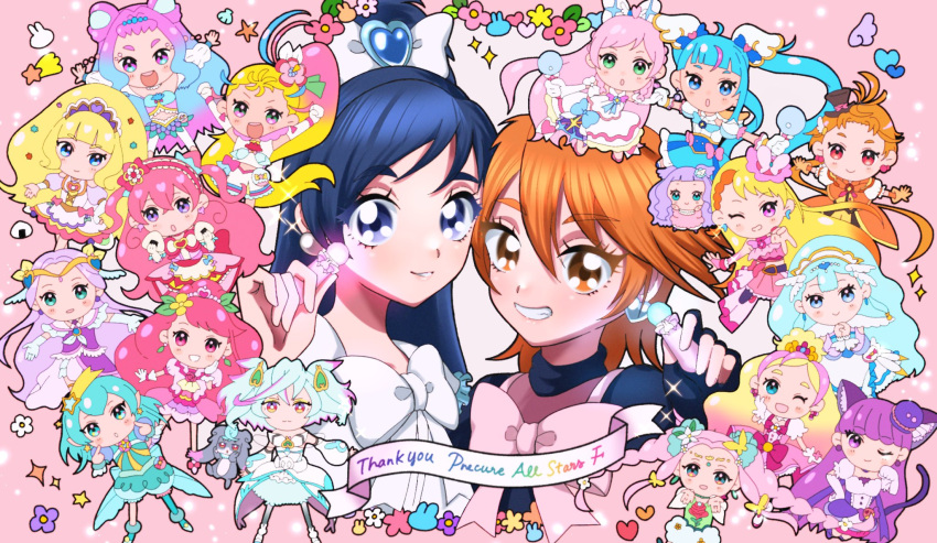 :d, ;), animal_ears, blonde_hair, blue_eyes, blue_hair, blush, bow