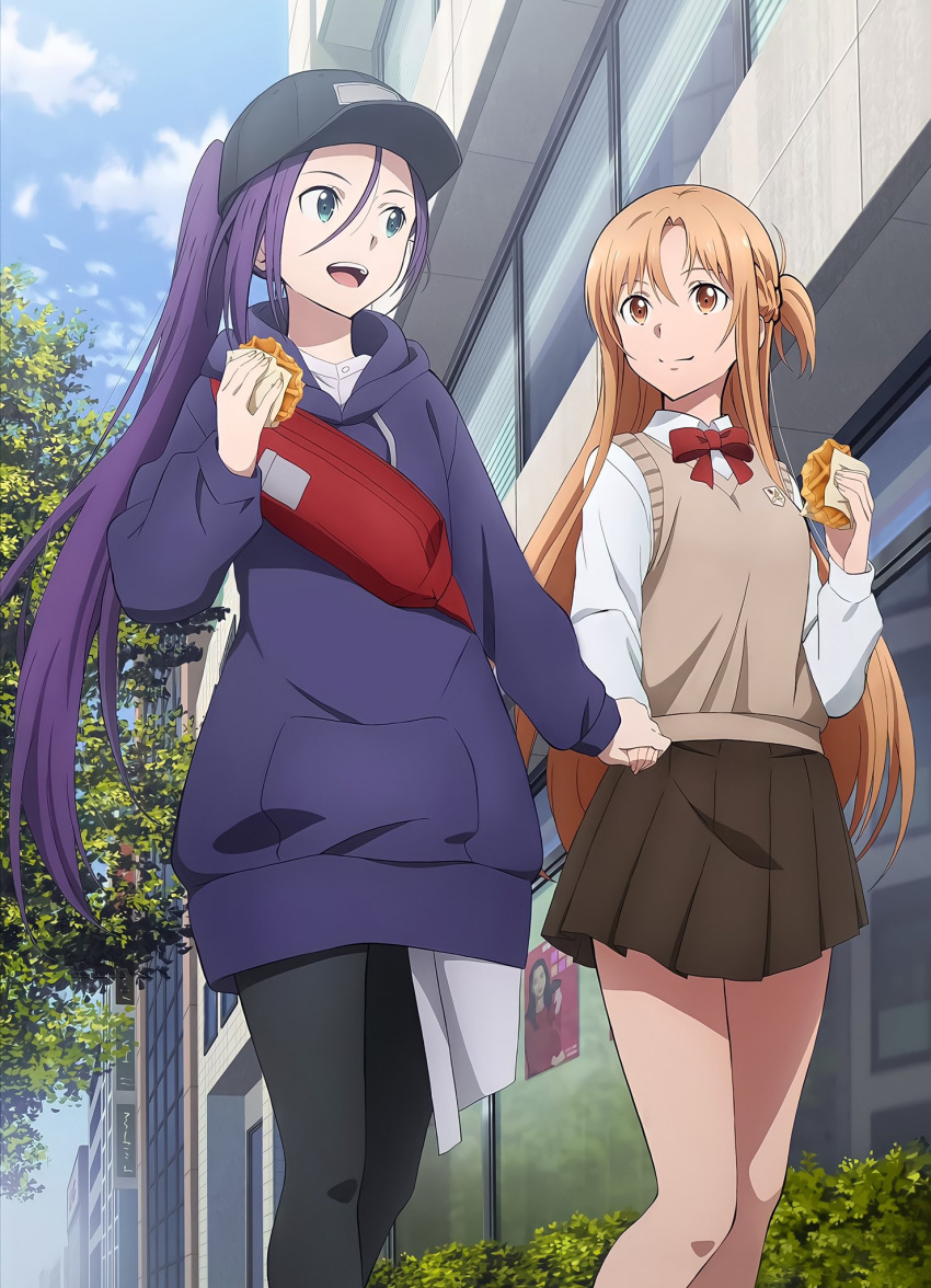 asuna_(sao), dress, green_eyes, hair_between_eyes, high_ponytail, highres, long_hair, mito_(sao), non-web_source, official_art, purple_hair, sword_art_online, tozawa_misumi, very_long_hair