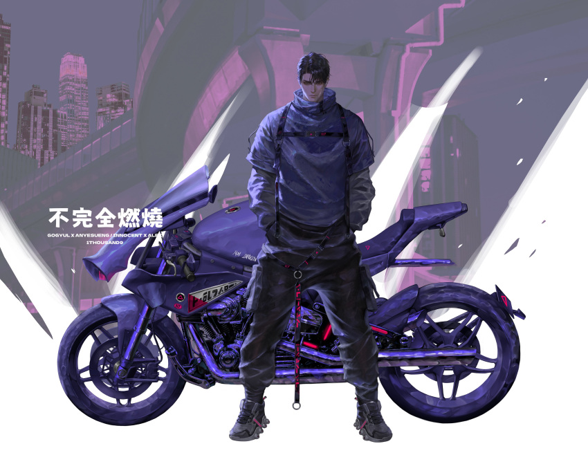 1boy, 1thousand9, absurdres, belt, black_footwear, black_hair, black_jacket, black_pants
