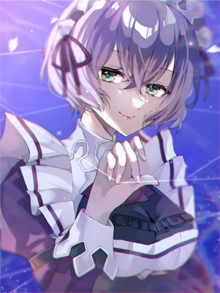 1girl, breasts, double-parted_bangs, eiyuu_densetsu, green_eyes, hair_between_eyes, looking_at_viewer, maid_headdress