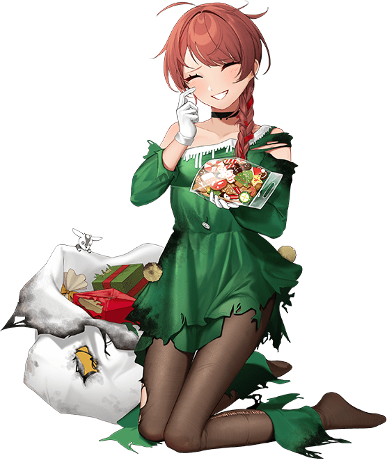 1girl, box, braid, breasts, christmas, christmas_tree_costume, christmas_tree_hat, closed_eyes