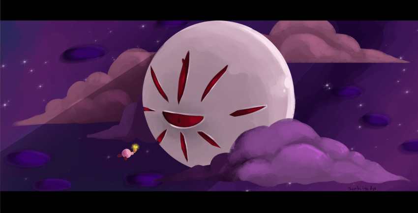 1boy, 1other, artist_name, clouds, colored_sclera, commentary, english_commentary, flying