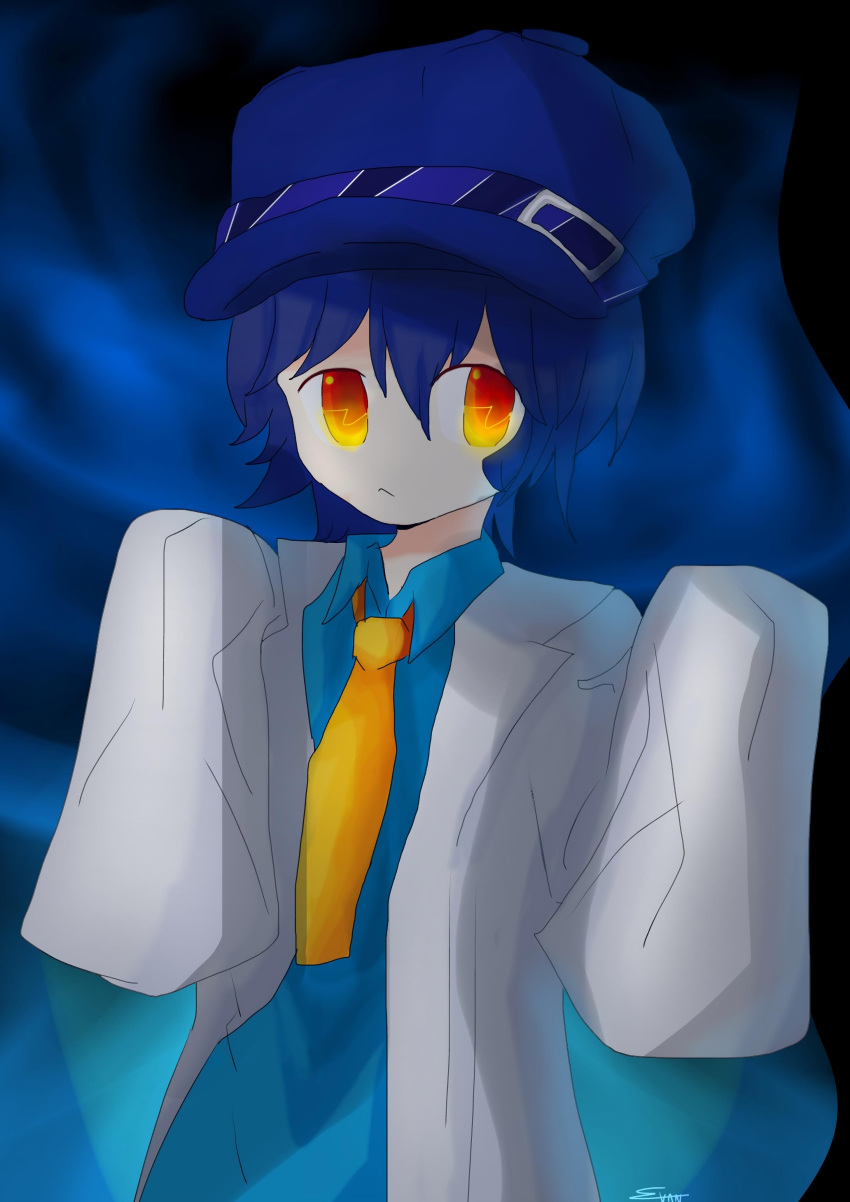 blue_hair, glowing_eyes, labcoat, persona, persona_4, petite, shadow_naoto, shirogane_naoto