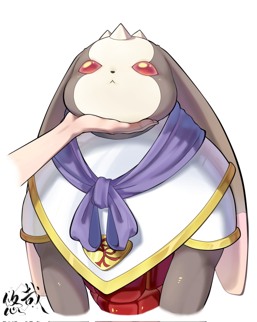 :<, andiramon, chinese_commentary, closed_mouth, digimon, digimon_(creature), floppy_ears, furry