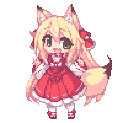 1girl, animal_ear_fluff, animal_ears, commentary_request, dress, fang, fox_ears, fox_girl