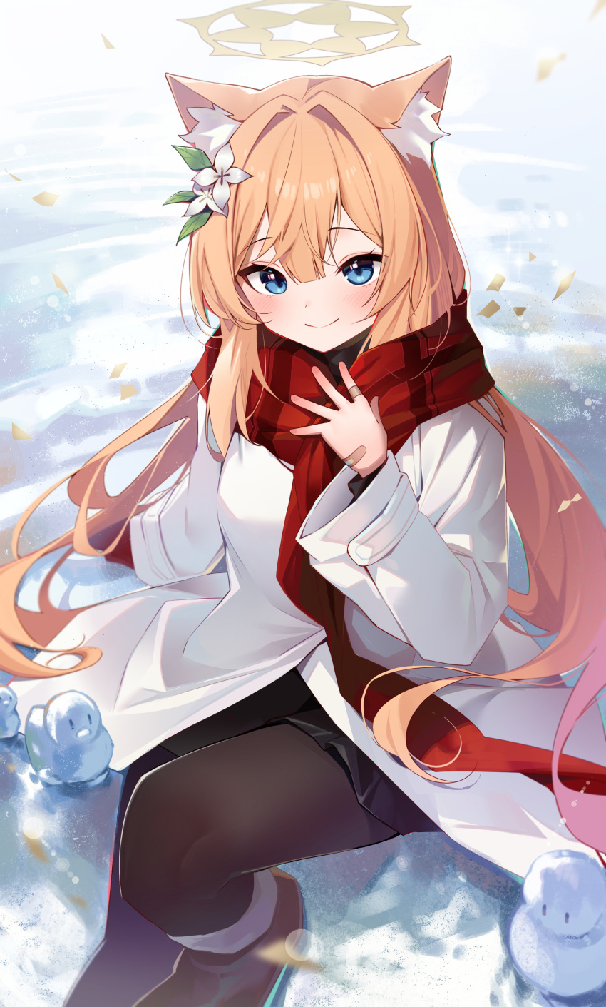 1girl, absurdres, alternate_costume, animal_ear_fluff, animal_ears, bandaid, bandaid_on_hand, black_pantyhose