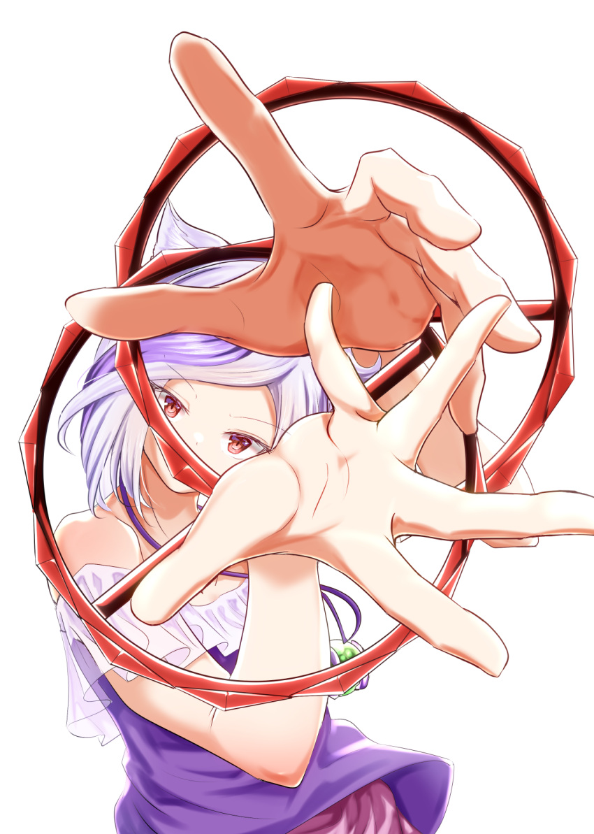 1girl, animal_ears, bear_trap, besuteia, collarbone, dog_ears, foreshortening, frilled_shirt