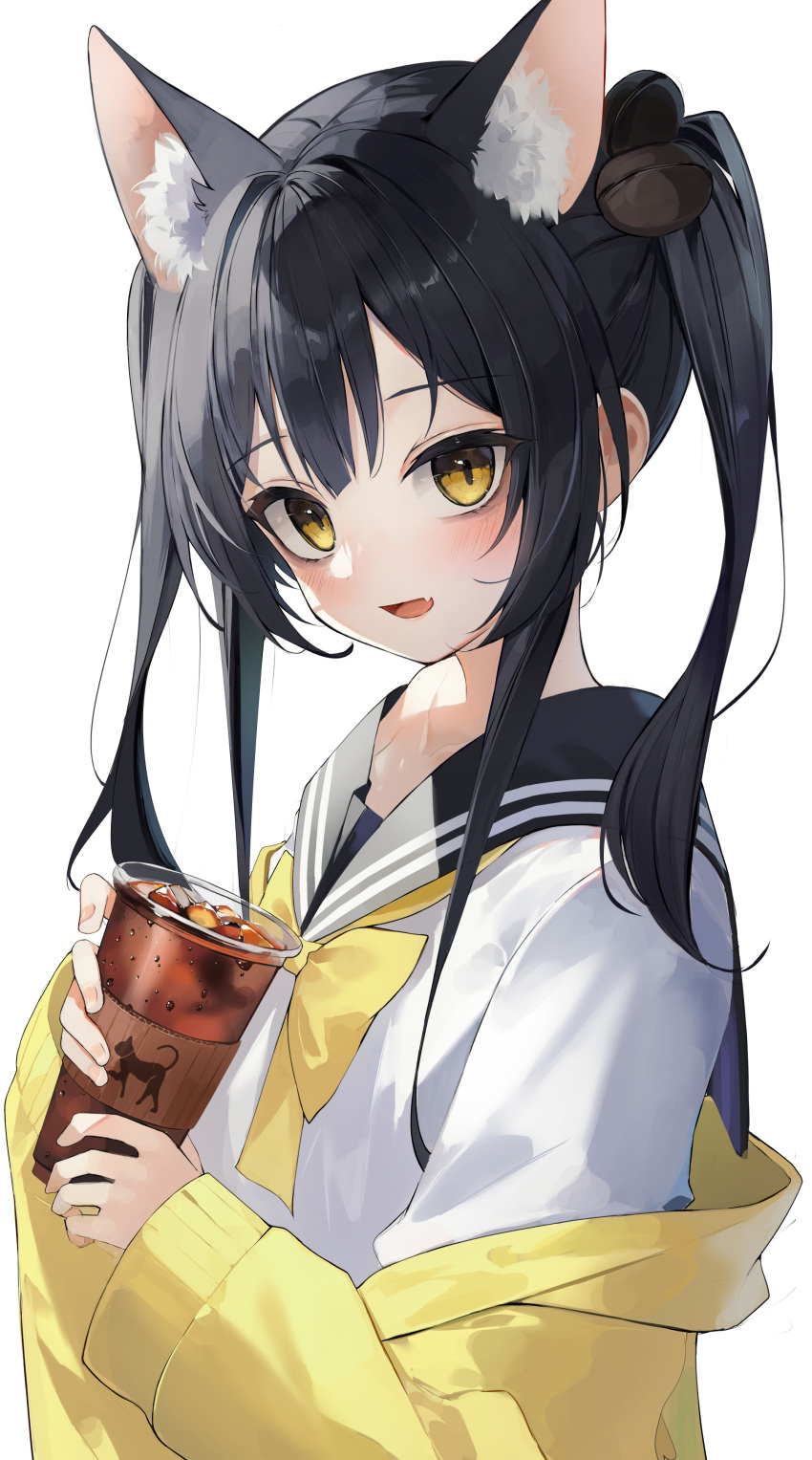 1girl, absurdres, animal_ear_fluff, animal_ears, animal_ears_(norankkori), black_hair, black_sailor_collar, blush