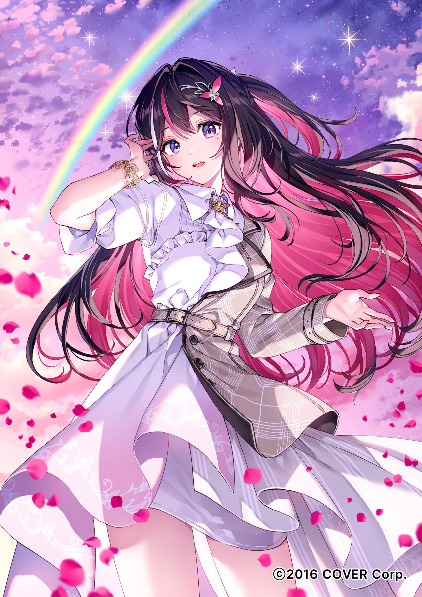 1girl, arm_at_side, ascot, azki_(4th_costume)_(hololive), azki_(hololive), black_hair, bracelet, braid