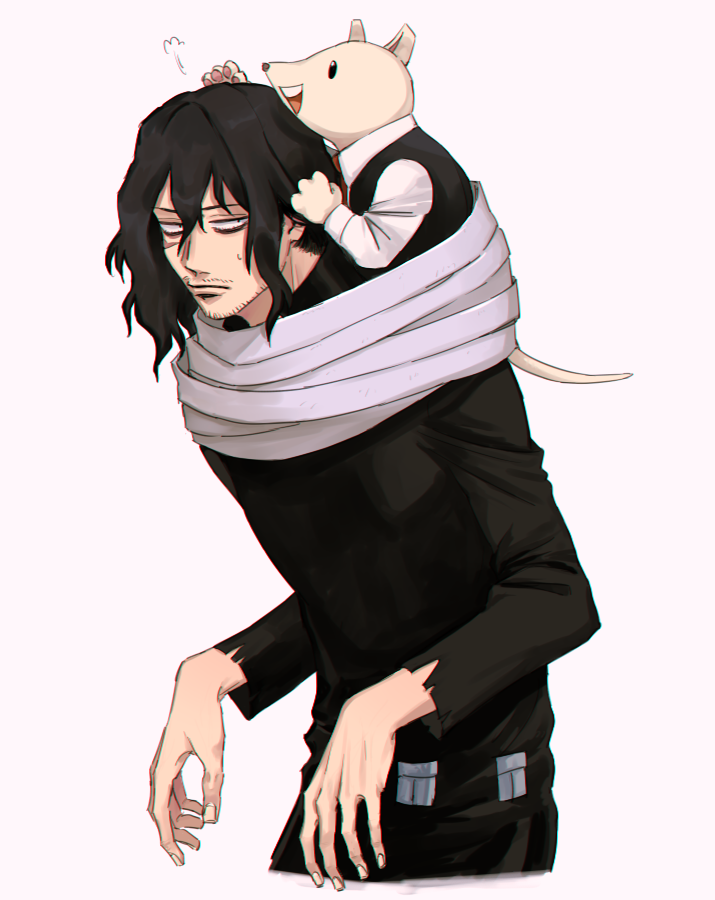 1boy, bags_under_eyes, black_pants, black_vest, boku_no_hero_academia, closed_mouth, cropped_legs, eraser_head_(boku_no_hero_academia)