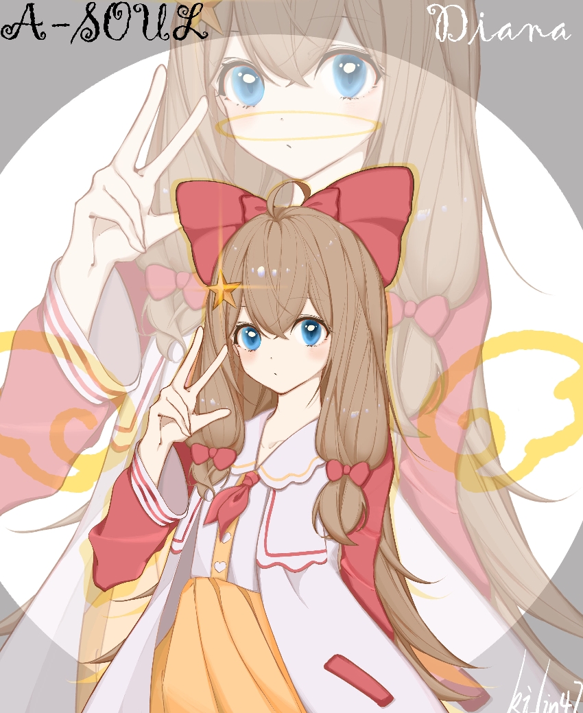 a-soul, ahoge, blue_eyes, bow, brown_hair, diana_(a-soul), hair_between_eyes, hair_bow