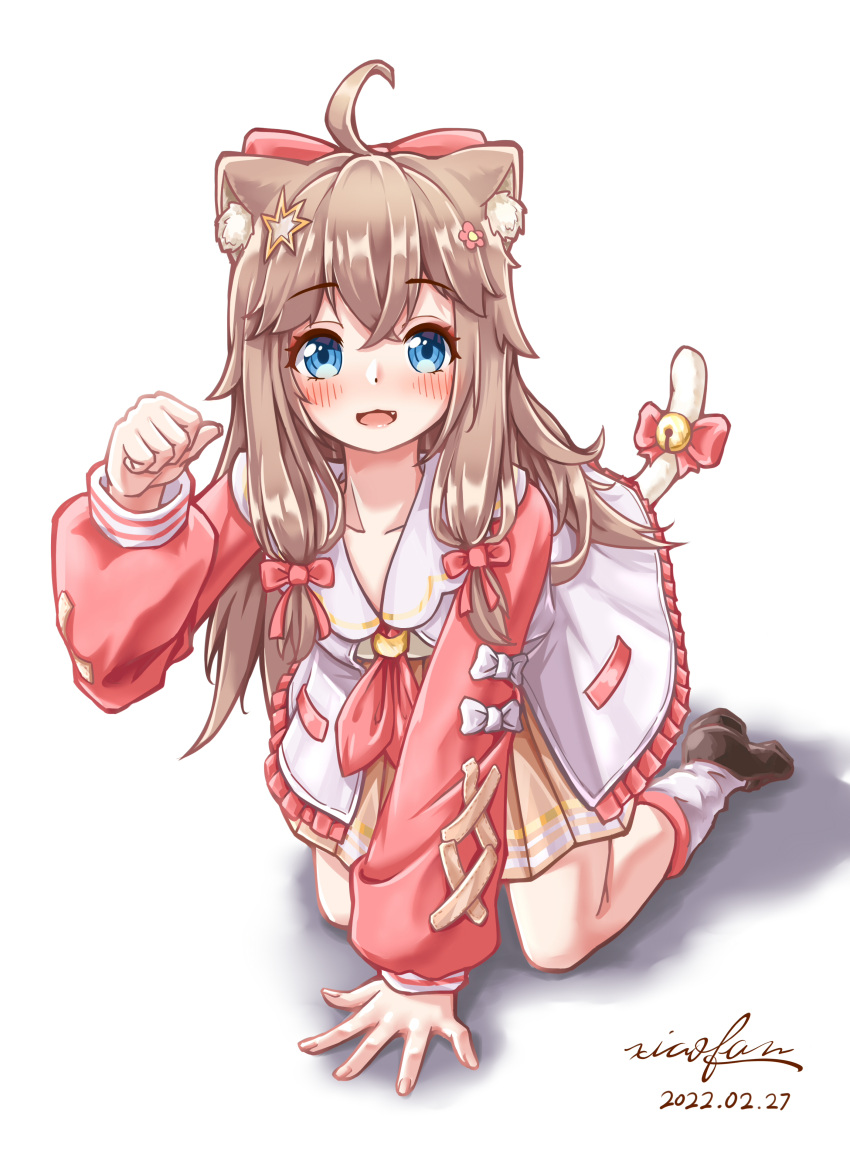 a-soul, absurdres, ahoge, blue_eyes, bow, brown_hair, diana_(a-soul), hair_between_eyes, hair_bow, hair_ornament, highres, low-tied_sidelocks, xiaofan2005