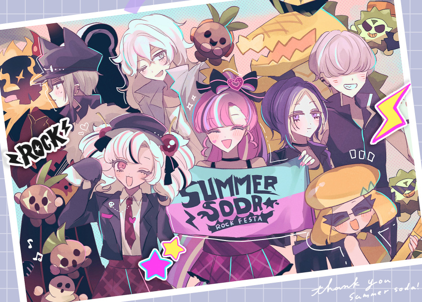 3girls, alligator, bassist_cookie, black_lemonade_cookie, blonde_hair, blue_hair, bow, choker