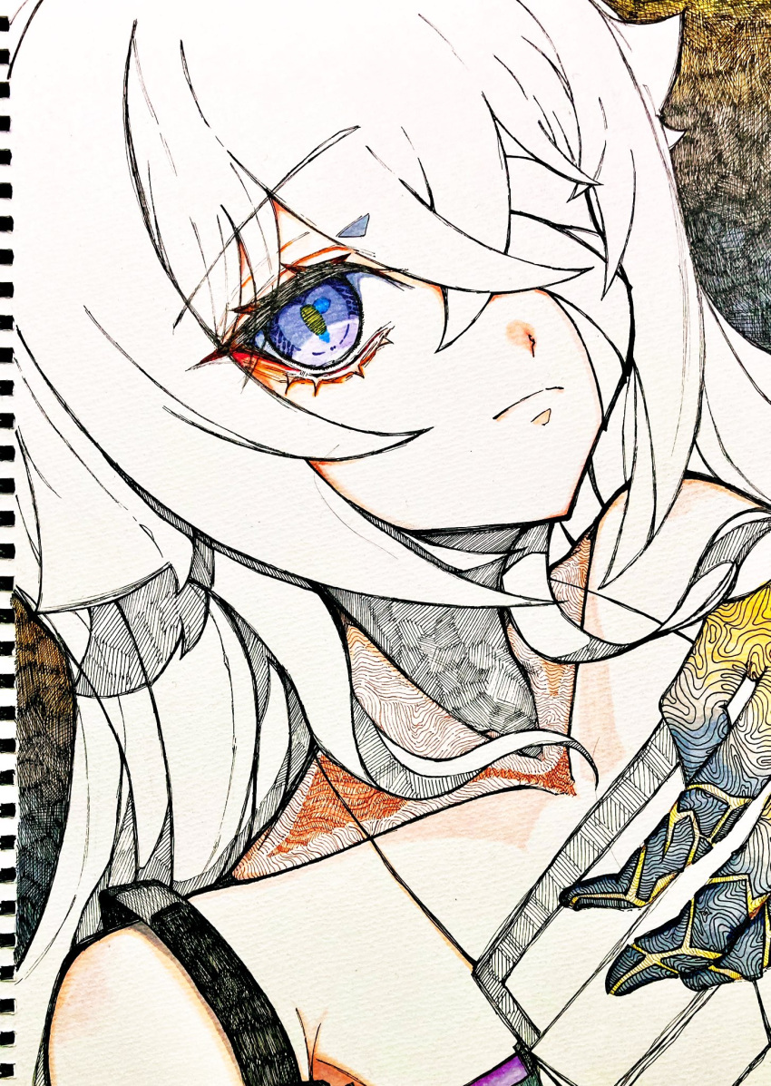 1girl, bandage_over_one_eye, crossed_bangs, hair_between_eyes, highres, long_hair, no.21:_xxi_(punishing:_gray_raven), no.21_(punishing:_gray_raven)