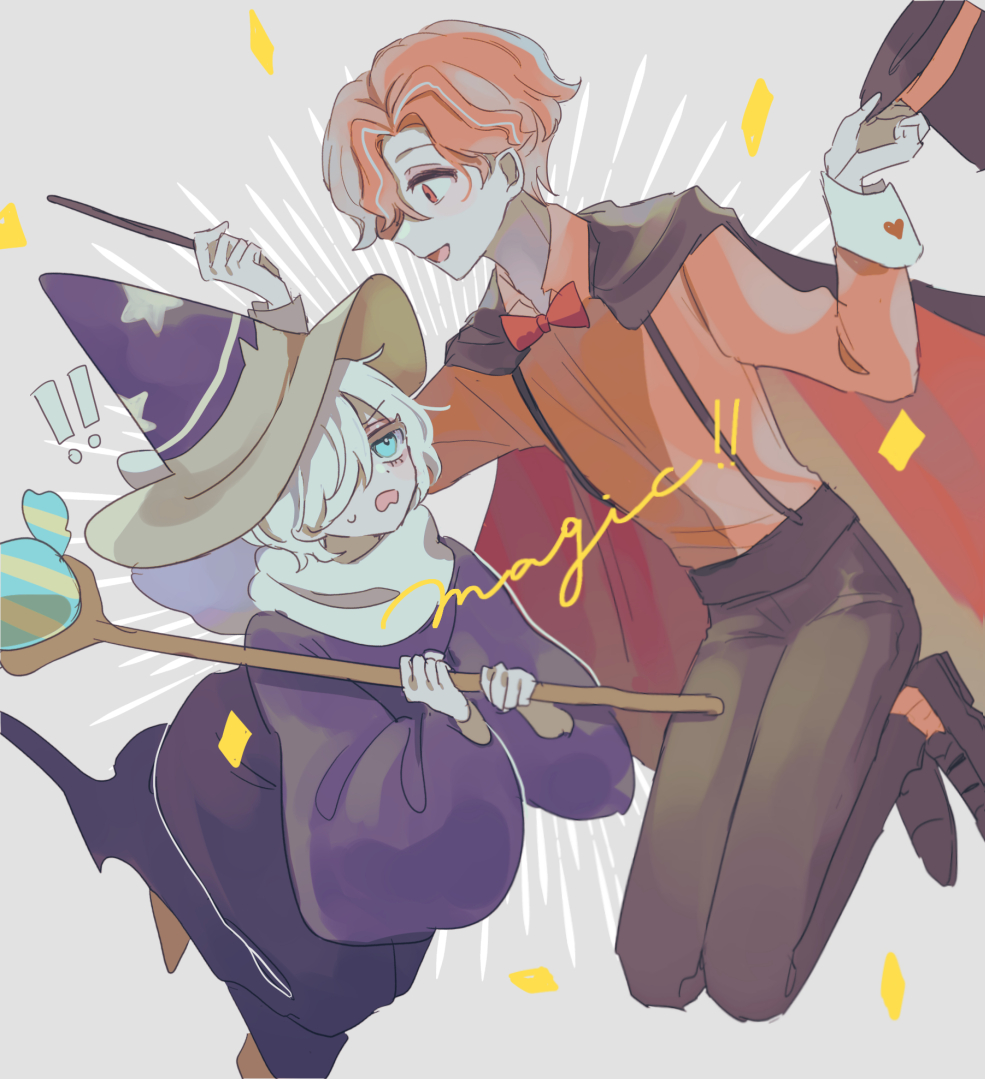 2boys, blue_robe, bow, bowtie, cinnamon_cookie, cookie_run, english_text, from_side