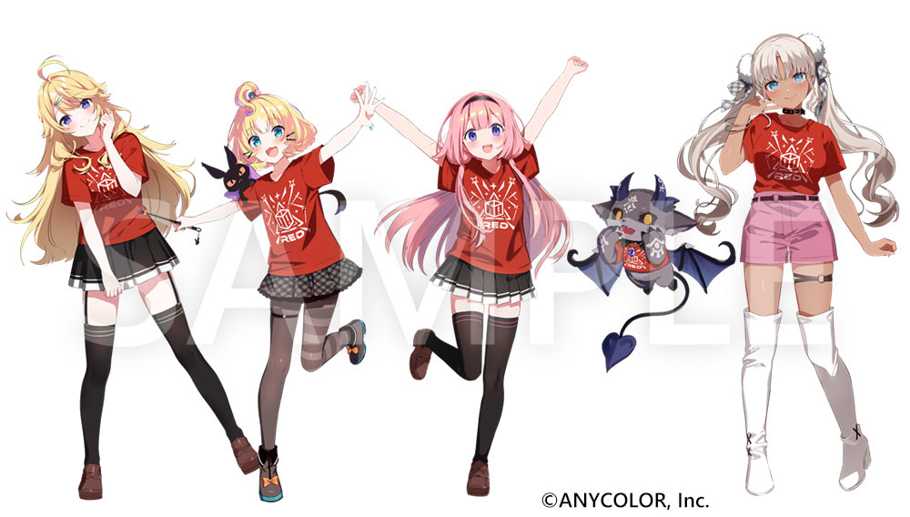 1other, 4girls, ahoge, black_choker, black_headband, black_pantyhose, black_sclera, black_skirt
