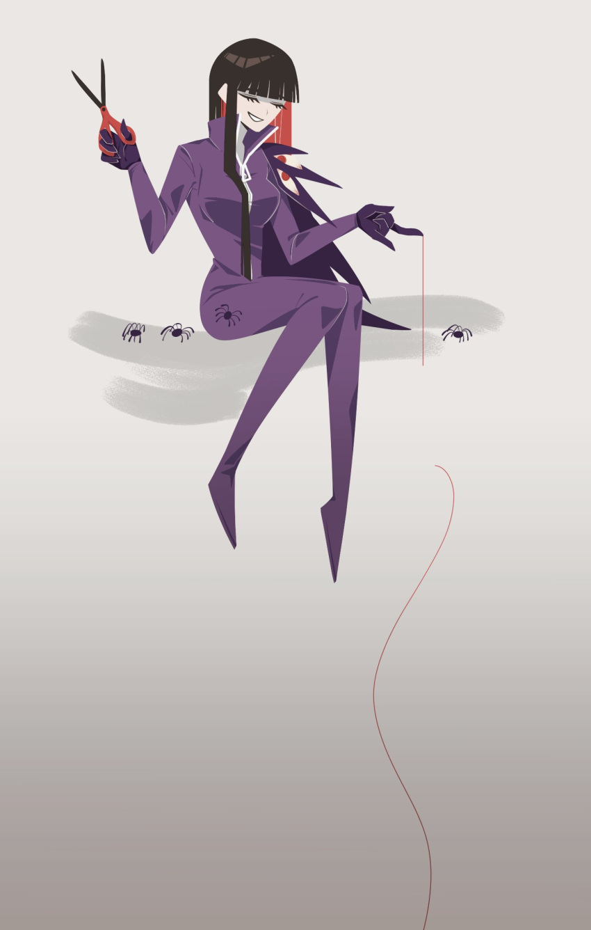 1girl, black_hair, bodysuit, breasts, closed_eyes, colored_inner_hair, e.g.o_(project_moon), gloves