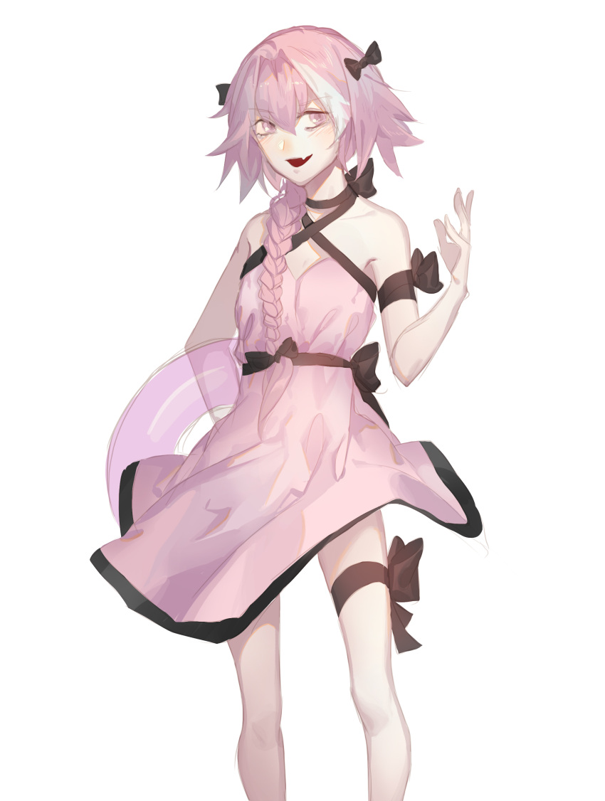 1boy, absurdres, alternate_costume, arm_ribbon, astolfo_(fate), black_bow, blush, bow