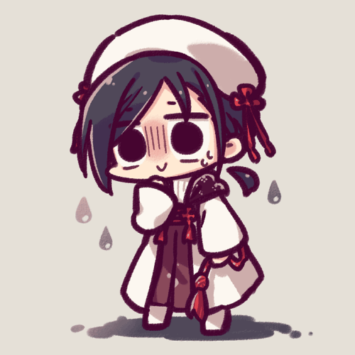 1boy, :>, an'ya_meikyuu, beret, black_eyes, black_hair, brown_skirt, chibi