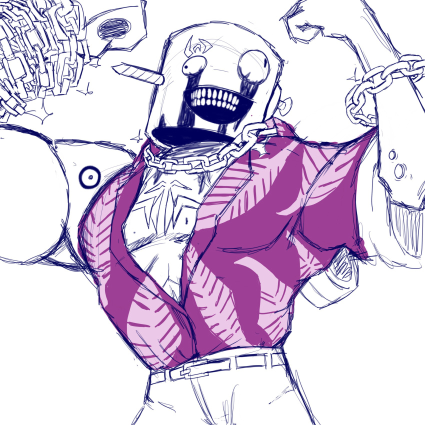 1other, absurdres, blood, blood_from_eyes, chain, character_request, chest_hair, cosplay