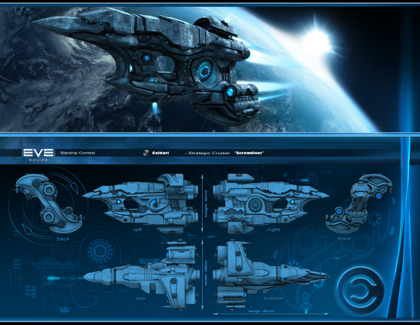 3d, blue_theme, caldari_state_(eve_online), cannon, capp007, clouds, commentary, concept_art