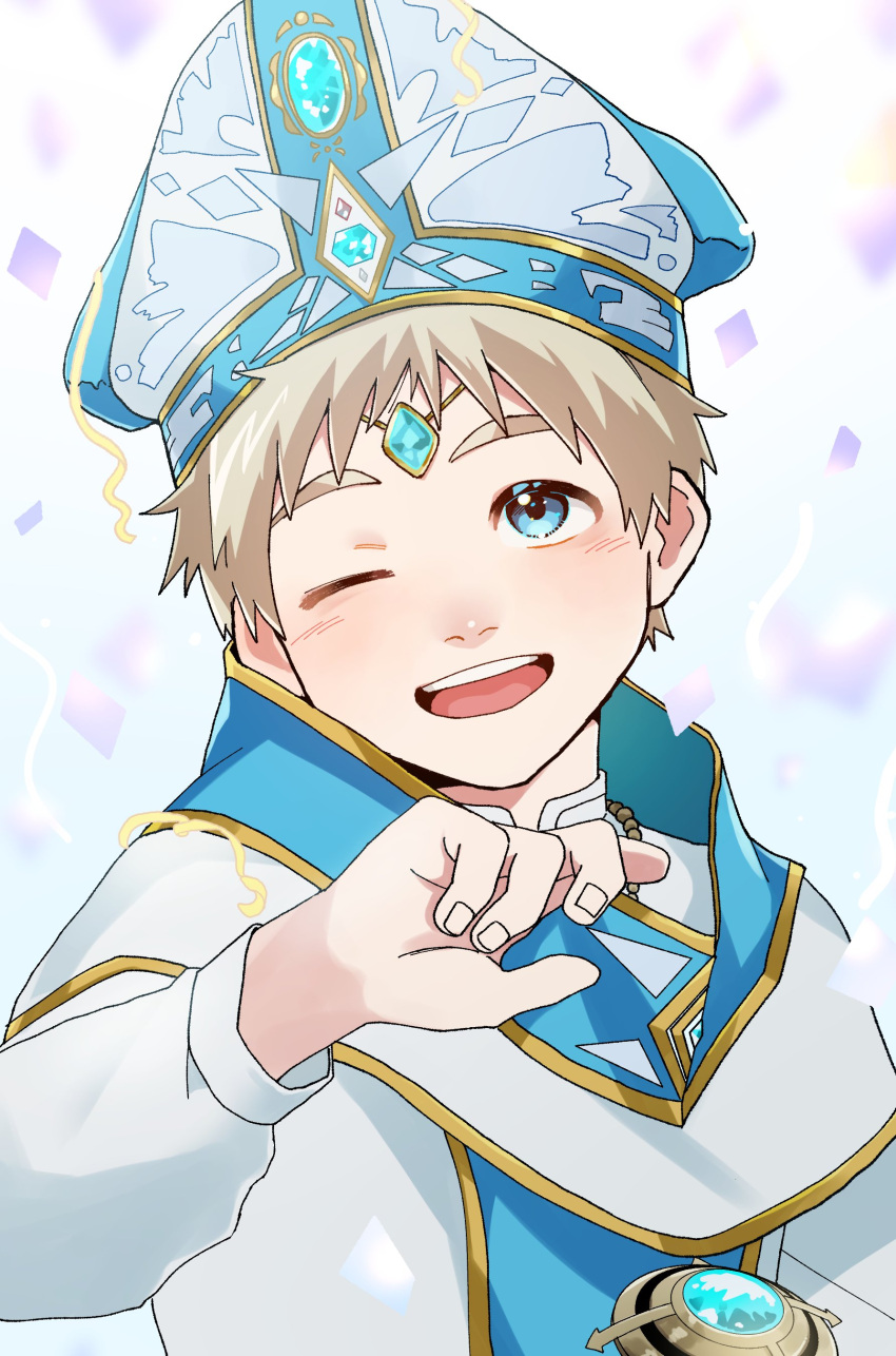1boy, absurdres, blue_eyes, commentary_request, crave_saga, happy_birthday, hat, highres