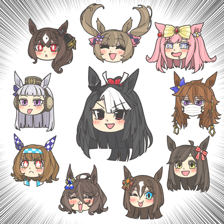 +_+, 6+girls, absurdres, agnes_digital_(umamusume), ahoge, annotated, argyle, argyle_bow