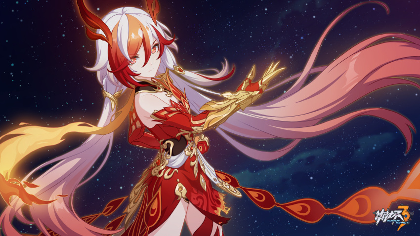 1girl, bare_shoulders, chinese_clothes, chinese_commentary, clenched_hand, closed_mouth, detached_sleeves, eyeliner
