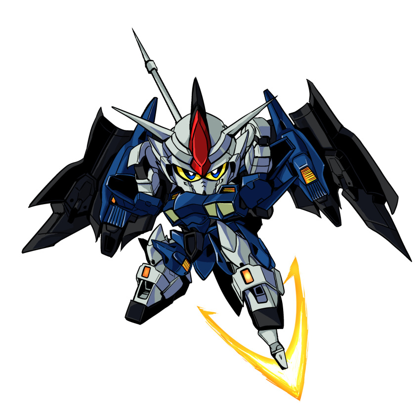 chibi, griepe_gundam, gundam, gundam_wing_dual_story:_g-unit, highres, kotojima_motoki, kotoshima_motoki, mecha, polearm, simple_background, solo, spear, weapon