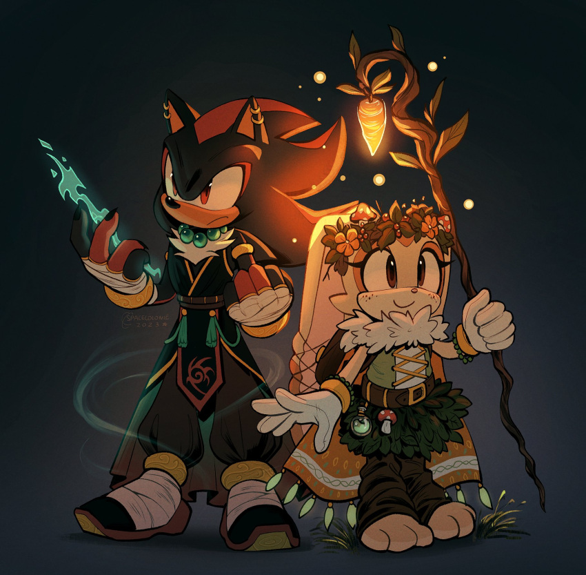 1boy, 1girl, alternate_costume, animal_ear_piercing, animal_ears, barefoot, bead_necklace, beads