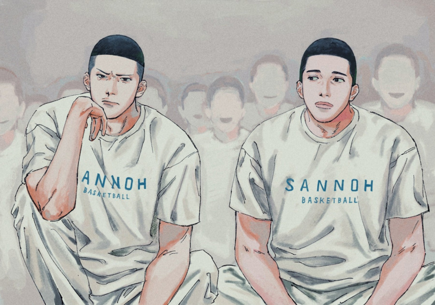 2boys, black_eyes, black_hair, buzz_cut, crowd, crying, crying_with_eyes_open, fukatsu_kazunari