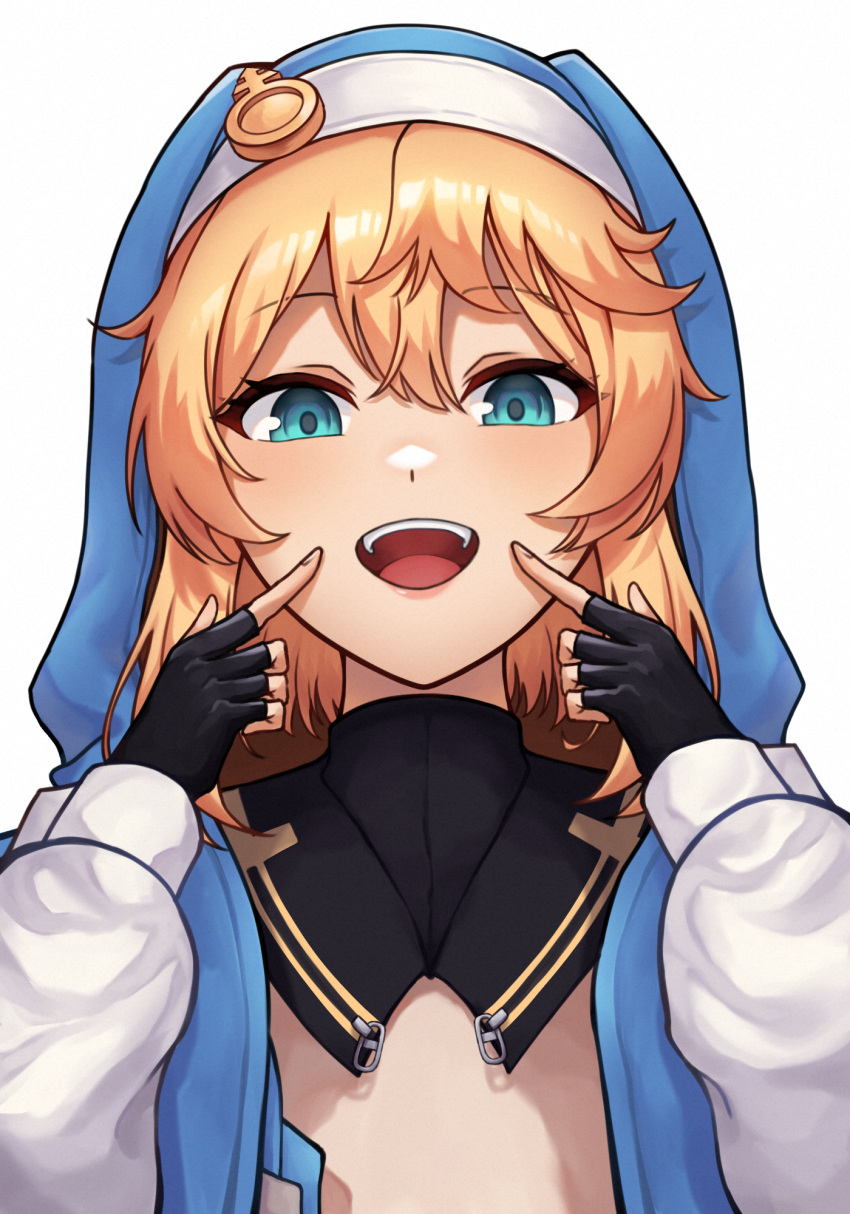 1girl, 20060715, androgyne_symbol, aqua_eyes, black_gloves, blonde_hair, blush, bridget_(guilty_gear)