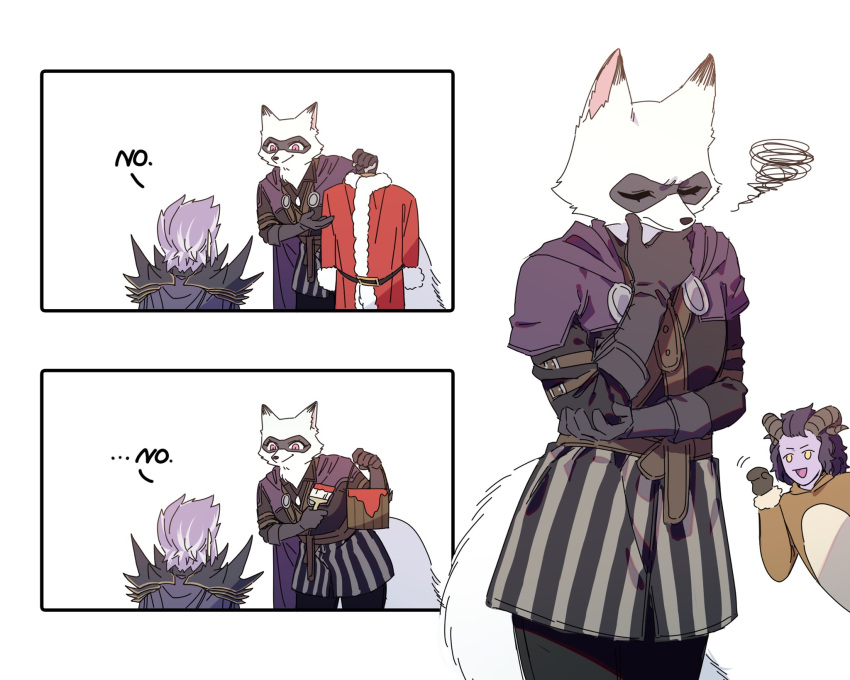 1girl, 2boys, :d, animal_costume, animal_nose, black_cape, black_gloves, black_jacket