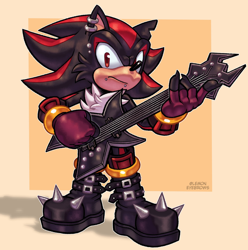 1boy, absurdres, animal_ear_piercing, artist_name, black_footwear, black_gloves, boots, brown_gloves