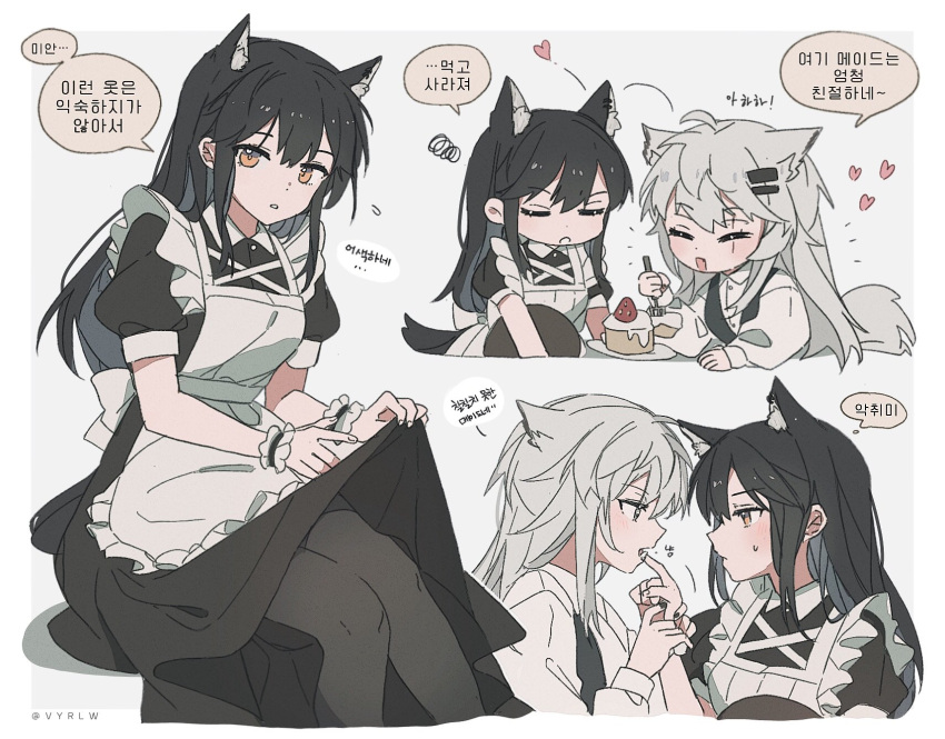 2girls, :o, ahoge, alternate_costume, animal_ear_fluff, animal_ear_piercing, animal_ears, annoyed