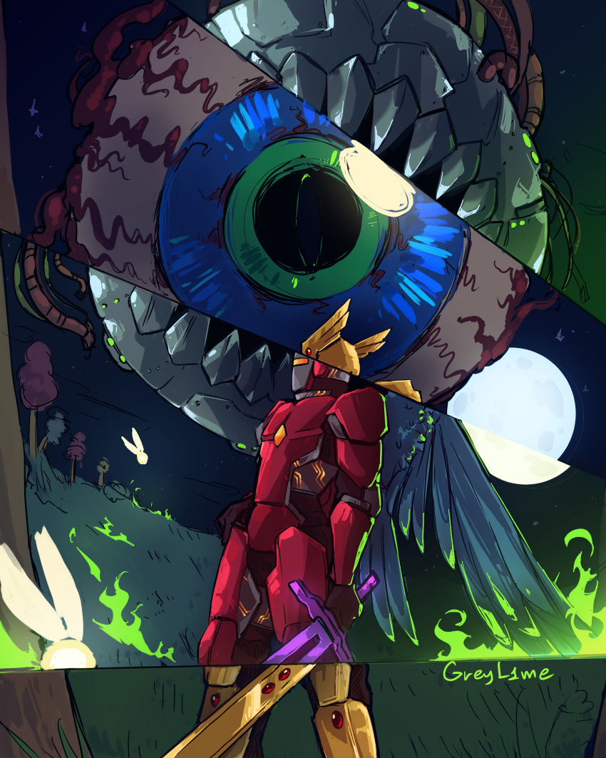 1other, absurdres, ambiguous_gender, armband, armor, commentary, disembodied_eye, eye_of_cthulhu