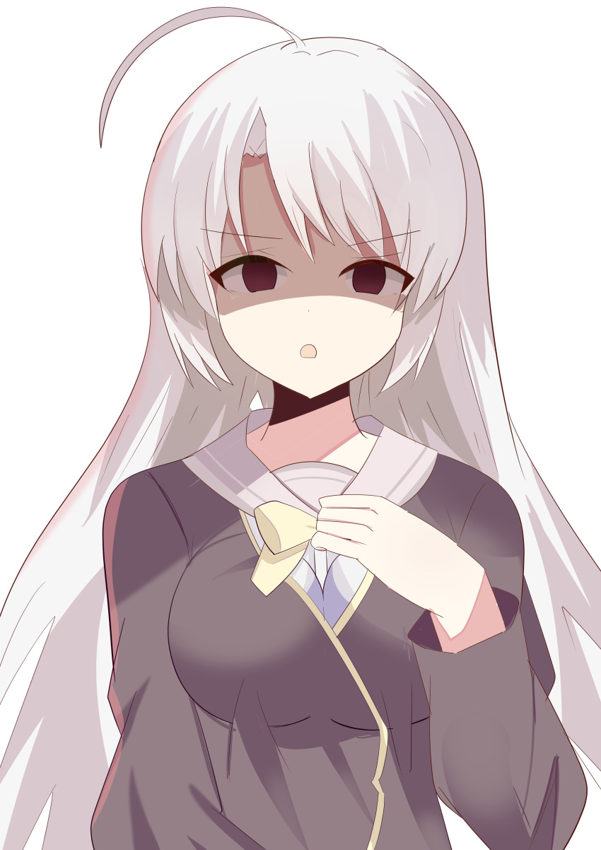 1girl, absurdres, ahoge, angry, ayachi_nene, black_eyes, black_jacket, breasts