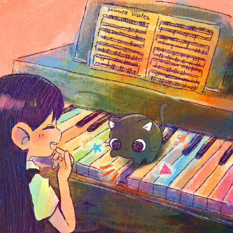 1girl, ^_^, animal, black_cat, black_vest, cat, closed_eyes, collared_shirt