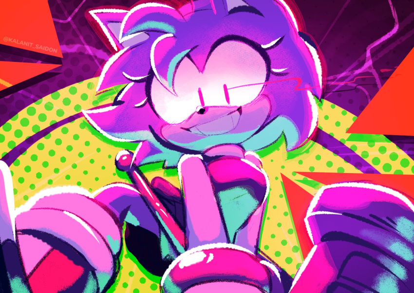 1girl, amy_rose, arched_back, boots, bracelet, breasts, crazy_eyes, crazy_grin