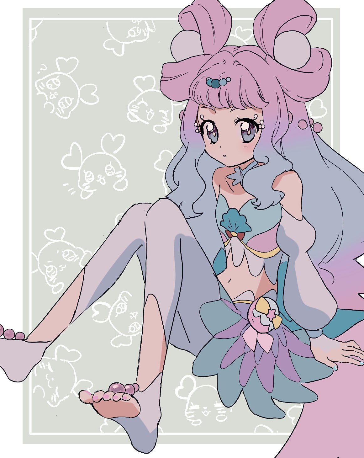 1girl, blue_eyes, blue_nails, commentary_request, cure_la_mer, eyelash_ornament, feet, gradient_hair