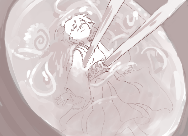 1girl, chopsticks, closed_eyes, closed_mouth, food, greyscale, holding, holding_chopsticks
