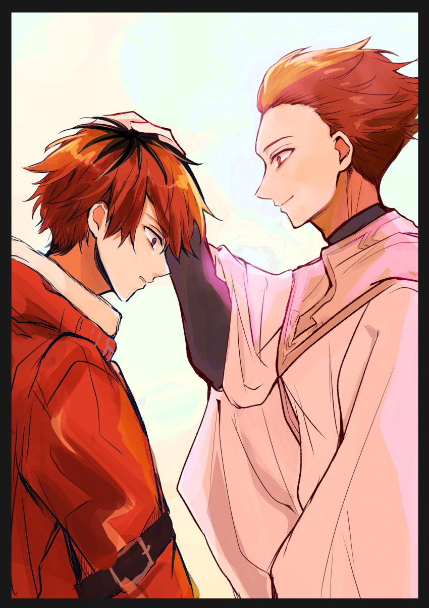2boys, black_hair, brothers, buri_(bububu_ri), closed_mouth, coat, commentary_request, from_side