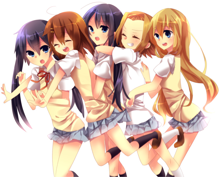 akizuki_mizuho, bad_id, black_hair, blonde_hair, blue_eyes, brown_hair, closed_eyes, highres